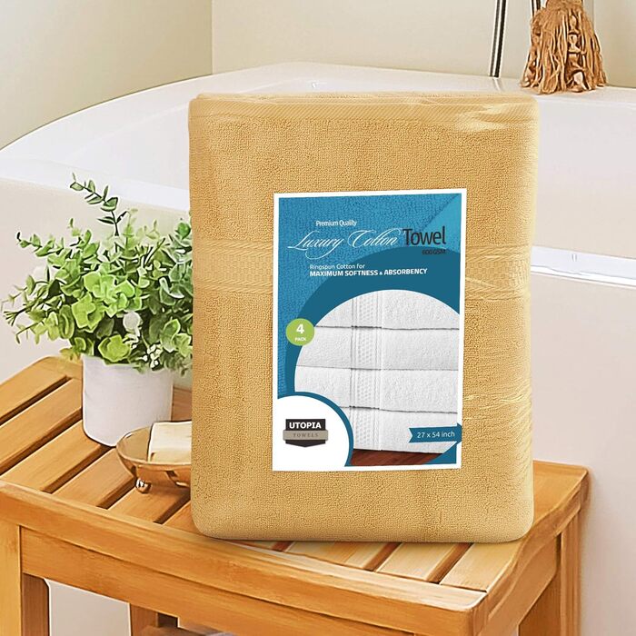 Набір з 4 преміум рушників для ванної Utopia Towels, 68x137 см, 100% бавовна, 600 г/м², швидковисихаючі та дуже вбираючі, для щоденного використання, бежеві
