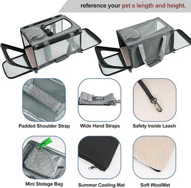 Транспортна сумка для кота/маленької собаки Transportbox Katze, 46x30x30 см, сіра, з сіткою та захистом від вітру