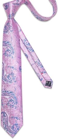 Краватка чоловіча DiBanGu Paisley шовкова, рожево-блакитна + хустинка + запонки + зажим для краватки для вечірки, випускного