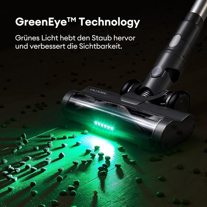 Бездротовий пилосос Ultenic U12 Tech Green Eye™ з акумулятором, 45000Pa, для твердих підлог, килимів та шерсті тварин, з автоматичним режимом та покращеною насадкою проти ковтунів