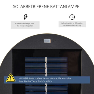 Outsunny Solar Lamp, Garden Lamp, Rattan Solar Light, Automatic LED, Brown, 21.5 x 21.5 x 61 cm | Aosom