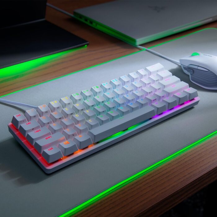 Клавіатура Razer Huntsman Mini (Red Switch) - Компактна ігрова клавіатура 60% (Lineare оптичні перемикачі, Doubleshot PBT-клавіші, знімний USB-C кабель) QWERTY US-розкладка | Mercury White Huntsman Mini Mercury Ed. QWERTY US-розкладка Red Linear Switch