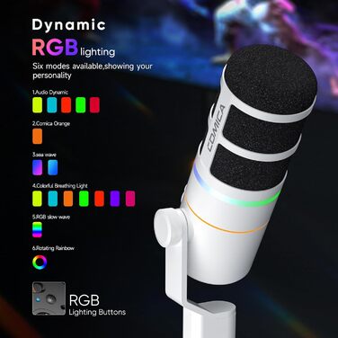 COMICA EJoy D10 Pro: Динамічний мікрофон USB/XLR з RGB-підсвічуванням та регулюванням гучності, 48kHz/24bit