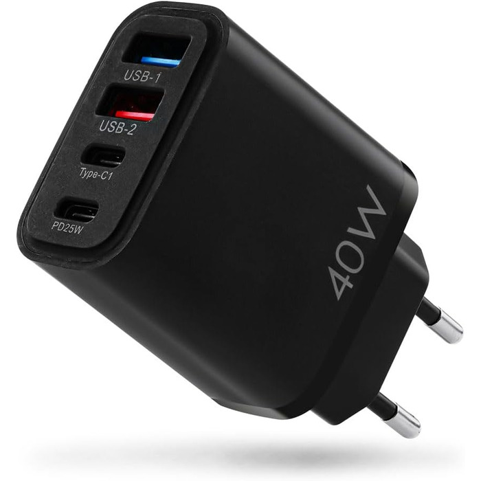 Мережевий адаптер AXFEE 65W з 5 портами: USB-C та USB-A, швидка зарядка PD 3.0, для iPhone 14 Pro Max 13, чорний