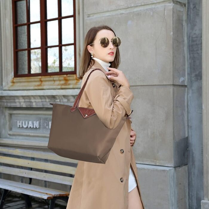 Сумка жіноча велика, водонепроникна сумка-шопер через плече, чорна сумка для дозвілля, подорожей, офісу, покупок (Хакі, L)