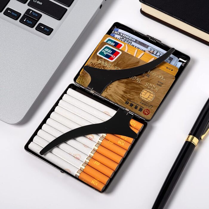 Стильний металевий футляр для сигарет і кредитних карток RFID, 85 мм, на 20 штук, для чоловіків і жінок, чорний
