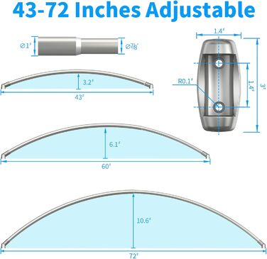 Вигнута штанга для душу, регульована 109,9-183,9 см, нержавіюча сталь, алюміній, для ванної кімнати