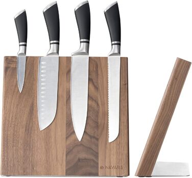 Navaris Magnetic Knife Holder from Walnut Wood 27.7x 27.5x12cm - Magnetic Knife Block Knife Board Wood Magnet Holder - Knife Holder Unfurnished Brown