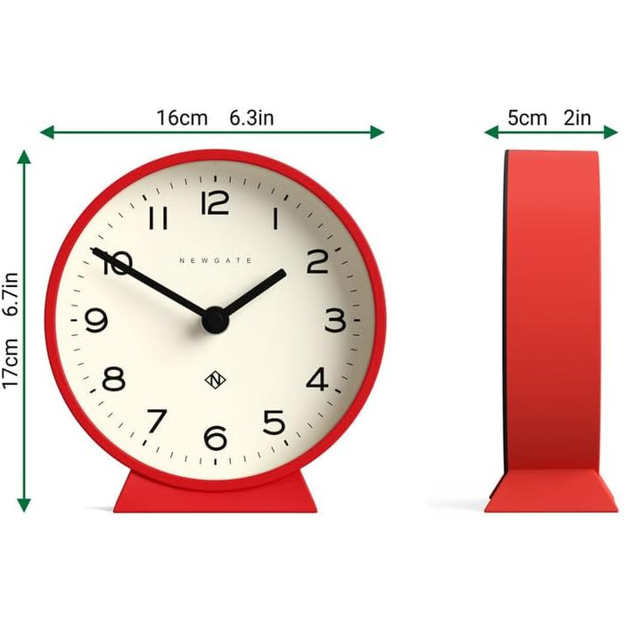 NEWGATE® M Silent Mantel Clock - 'No Tick' - A Modern Mantel Clock - Small Clock - Mantel Clocks - Minimalist Dial - (Red)