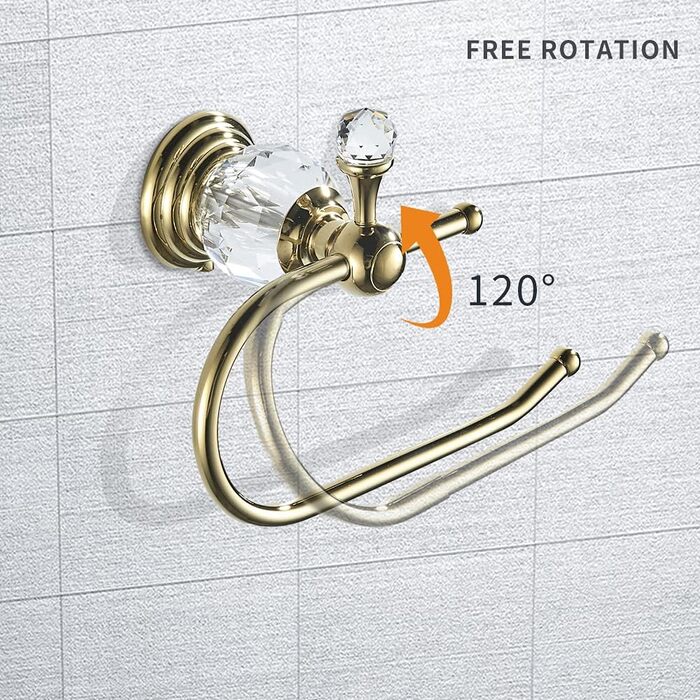 Toilet paper holder, polished, gold-colored, brass, crystal, tissue holder, bathroom accessories, wall mount