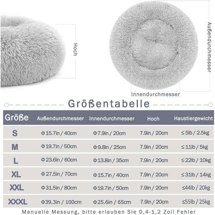 М'яке кругле ліжко для собак та котів з плюшу - Donut. Зручне, миється, різних розмірів (S/M/L/XL/XXL) для собак, котів та інших домашніх тварин. (XL-70см, L 100 x 100 x 20 см, світло-сірий)