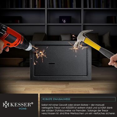 Сейф KESSER для меблів з двобортним замком, чорний, 30x20x20 см, з 2 ключами та кріпленням
