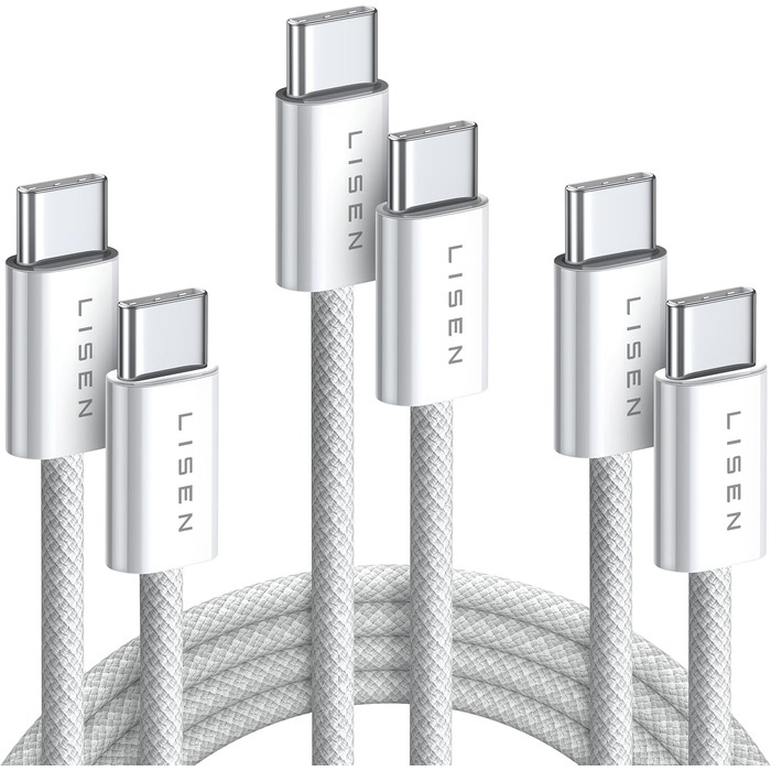 Набір USB-C кабелів LISEN 60W (3x1м + 1x2м), білий. Підтримка PD 3.0, сумісний з iPhone, Switch, Samsung, Pixel, MacBook, iPad, Xiaomi