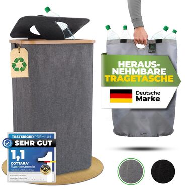 Deposit bottle collection container with lid and carrying bag | Deposit container with holes, rotatable | Ideal deposit bottle storage, empty container collection container, bottle collector (Gray without print)