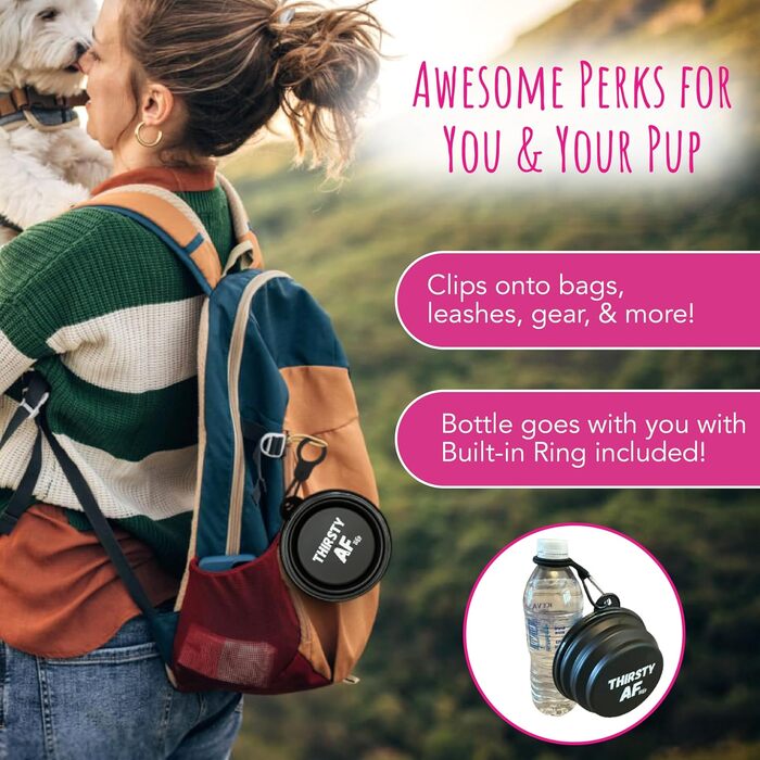 Складаний миска для собак TDL, 350 мл, чорний: для води та корму, з карабіном та тримачем для пляшки