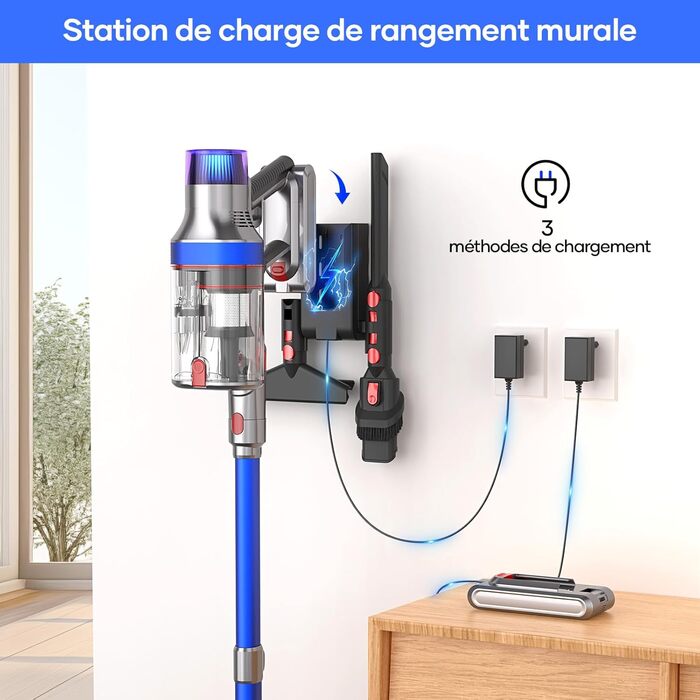 Бездротовий пилосос REBANIC S18 Max з дисплеєм, 600 Вт, 75 хвилин роботи, 58000 Па, об'єм контейнера 2 л, для твердих підлог, килимів, шерсті тварин, блакитний