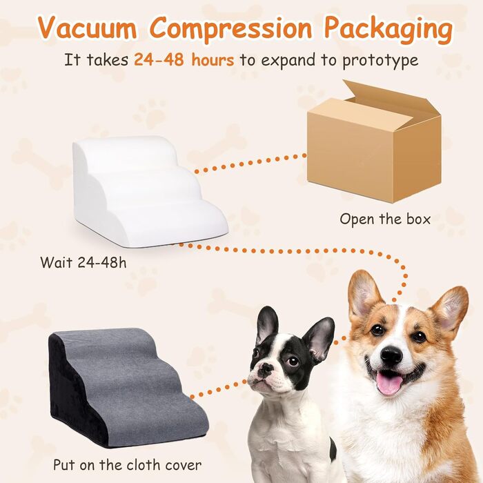 Сходинка для собак Nobleza – 3 сходинки, сіра, 35x56x40 см, для маленьких собак, з миючим покриттям та протиковзким дном