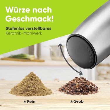 Електричні млини для солі та перцю Liebfeld (2 шт.) з датчиком нахилу - набір з нержавіючої сталі з керамічним жорном