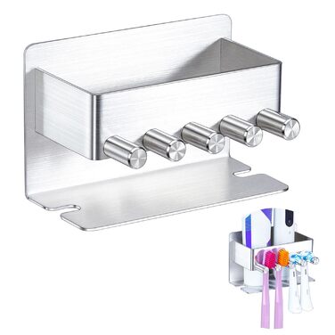 Тримач для зубних щіток GGQ настінний, для електричної зубної щітки, без свердління, самоклеючий, з підставкою для зубної пасти (срібний)