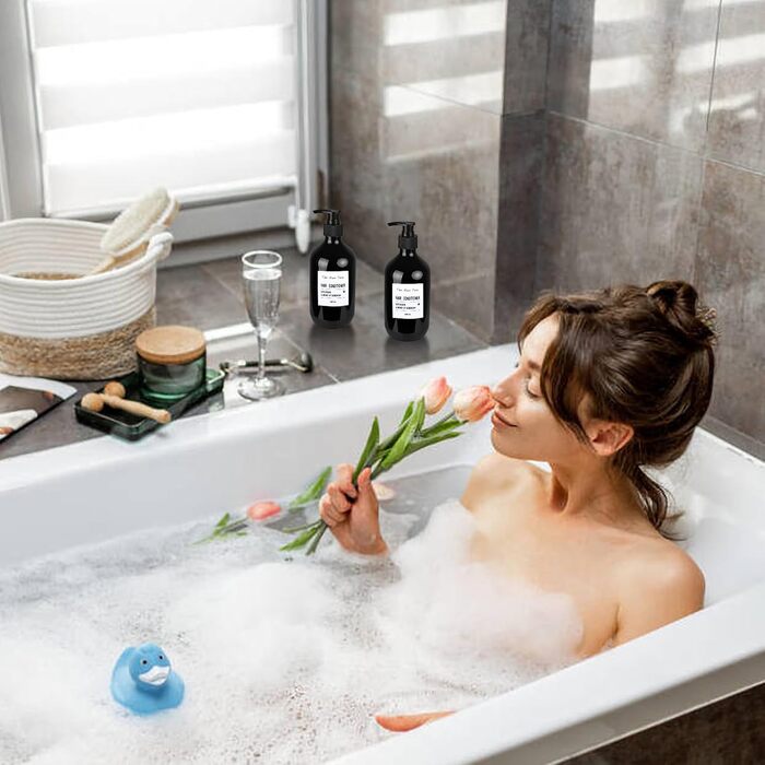 4 шт. Наповнювані порожні флакони для шампуню, 500 мл, дозатори для мила, шампуню, кондиціонера, гелю для душу, наклейки (чорний)