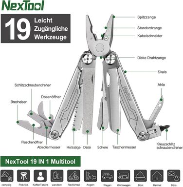Мультитул NexTool Muiltool 19 в 1: мультифункціональний інструмент з плоскогубцями, ножем, викрутками, ножицями, сталь, для кемпінгу, подарунок для чоловіків