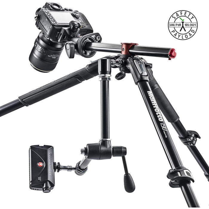 Штатив Manfrotto MT190XPRO4 з кутовою центральною колоною - 4-секційний штатив для DSLR та бездзеркальних камер, чорний/антрацитовий алюміній