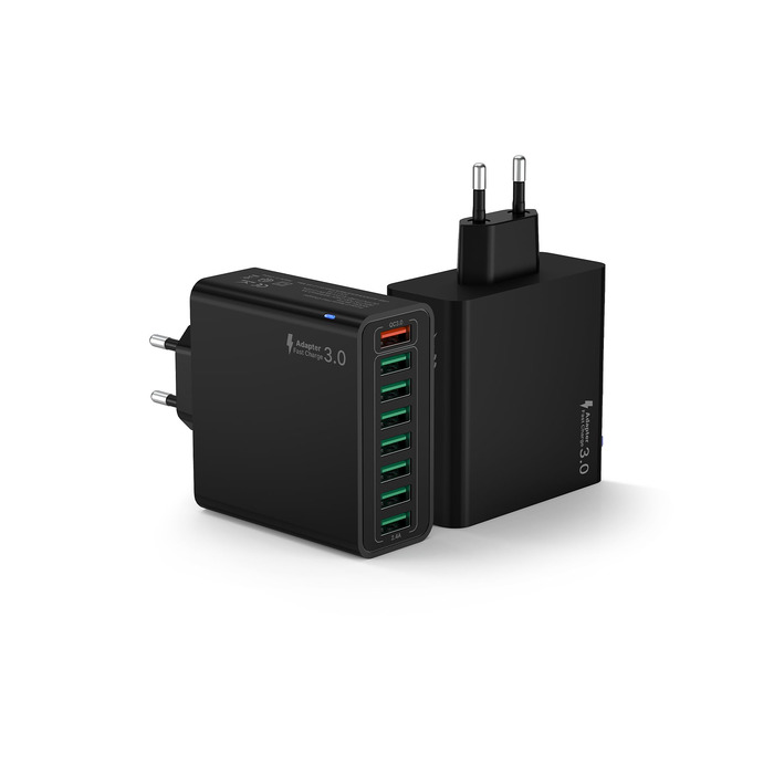 Зарядний пристрій USB 2-в-1, 6 портів, 33W, QC 3.0 + USB 3.1A, для iPhone 16/15/14/13/12/11 Pro Max SE, iPad Pro, Samsung та інших смартфонів (Чорний)