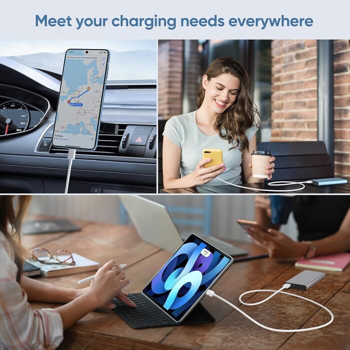 Кабель USB на USB-C [2 шт. 1.8м] для iPhone 17/16/15, Samsung, Google Pixel, Huawei, LG, Xiaomi, Sony. Плетені кабелі зарядки 2 шт.