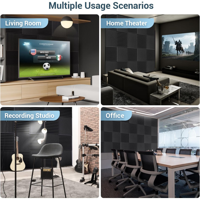 Акустичні панелі Ohuhu для звукоізоляції, шумопоглинаючий пінополістирол 30x30x2,5 см, 24 шт. — для студії, подкастів та геймінгу