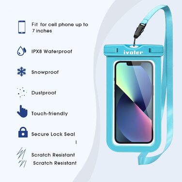 Водонепроникна поясна сумка-мішок з водонепроникним чохлом для телефону, універсальна пляжна сумка з кишенею для телефону, для водного спорту, пляжу, плавання, катання на човні (Світло-блакитний)