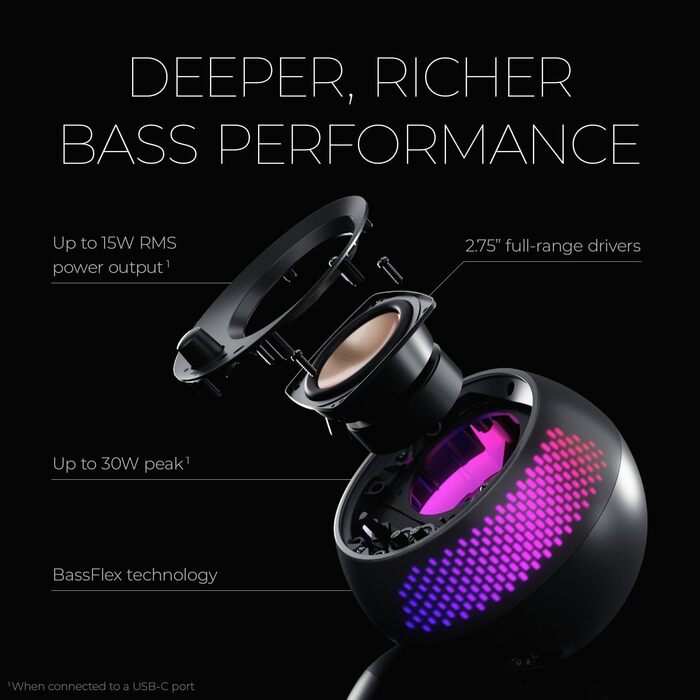 Комп'ютерні колонки Creative Pebble X Plus 2.1 з сабвуфером та RGB-підсвіткою USB-C