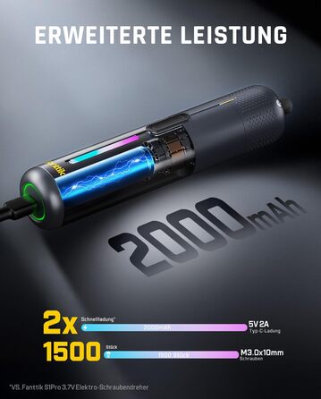 Fanttik S2 Pro: Акумуляторний шуруповерт 3.7V з набором біт, 7 рівнів крутного моменту, для меблів та ремонту