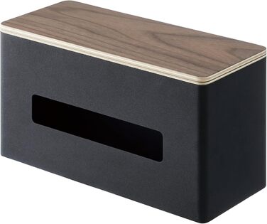 Yamazaki 4765 RIN Double-Sided Tissue Box, Black, Steel/Plywood, Minimalist, 26 x 11 x 14 cm