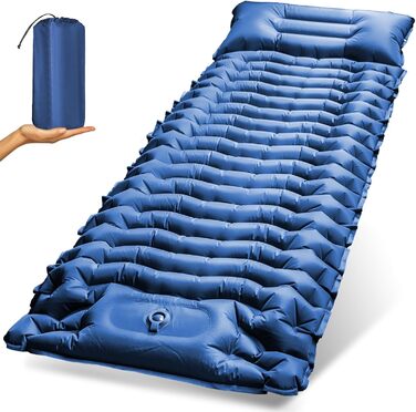 Надувна туристична матрац Holwim Isomatte з самонадуваванням, самостійно надувається, з подушкою та насосом, ультралегка, компактна, для кемпінгу, блакитна