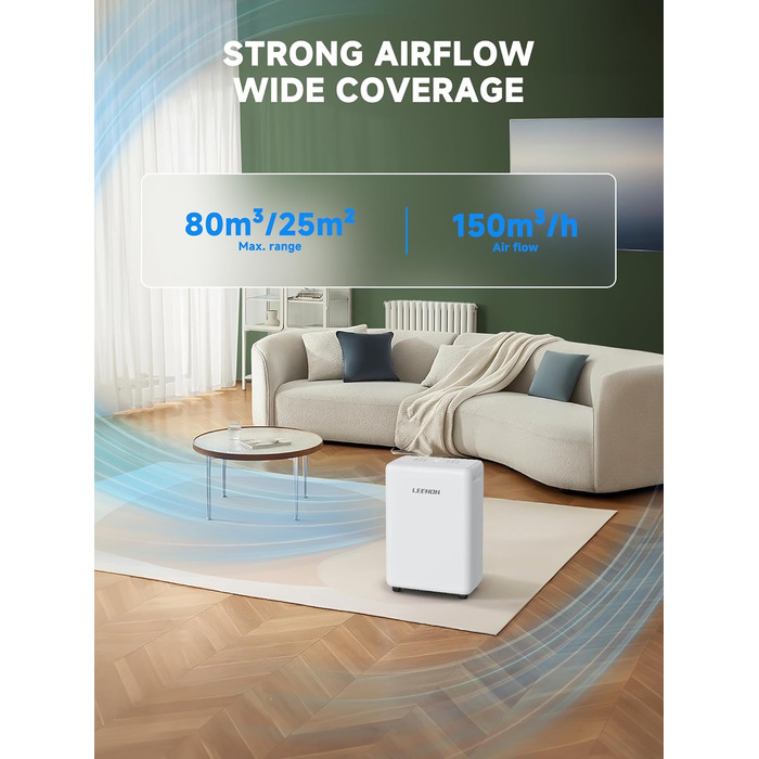 Електричний осушувач повітря 12L/день, тихий, з таймером, фільтром та захистом від дітей, смарт-режим, економний, проти цвілі та вологи