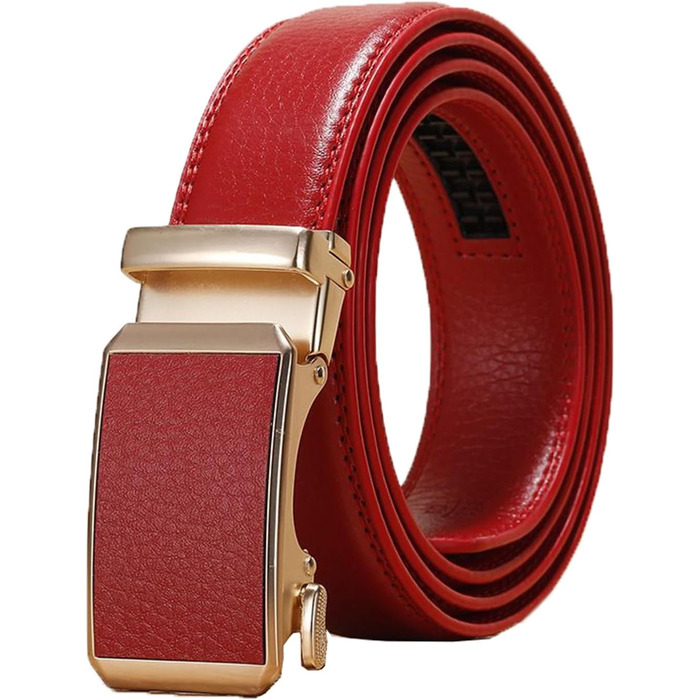 Чоловічий/Жіночий шкіряний ремінь, повсякденний, регульований, автоматична пряжка, ширина 3,0 см, кольоровий декоративний ремінь Білий (Червоний, 125x3 см)