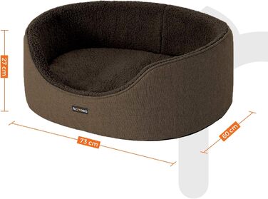Feandrea Dog Bed, Dog Basket, Reversible Cushion, 73 x 60 x 27 cm, Brown PGW031K01