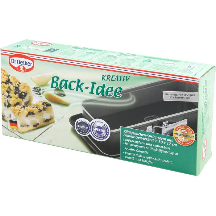 Dr. Oetker Rectangular Springform with Serving Base 30 x 12 cm Baking Idea – Square Baking Pan with cut- & scratch-resistant flat bottom & Enamel Coating – Cake Baking Pan with Non-Stick Coating