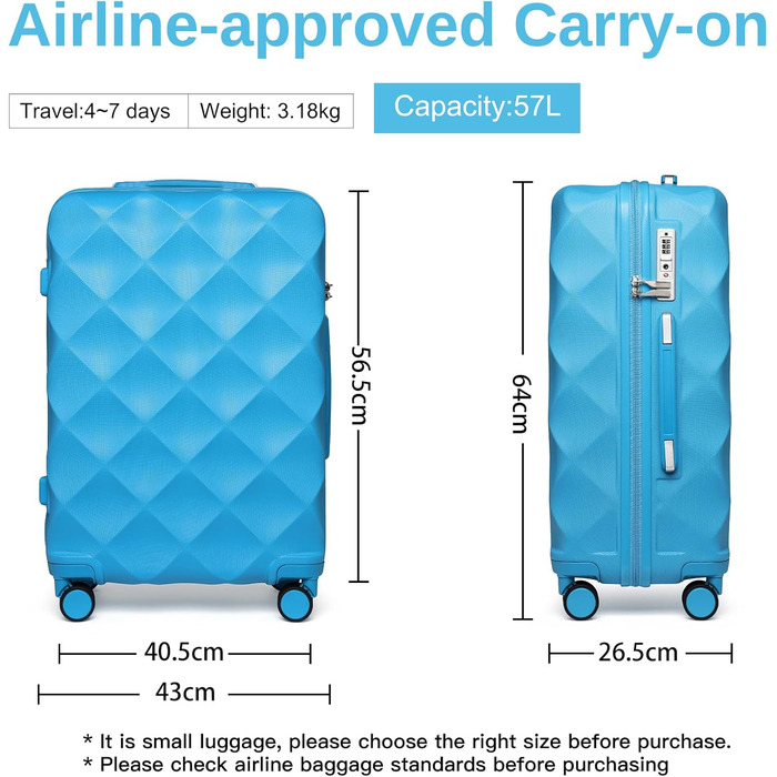 Чохол валіза British Traveller Hartschalenkoffer Groß, 74.5 x 49 x 30.5 см, ABS + PC, TSA-замок, 4 колеса, для подорожей та бізнесу (Світло-блакитний, L)