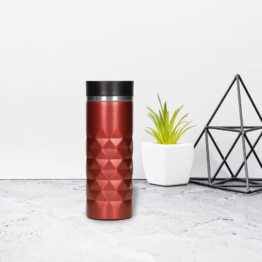 Термокружка Diamond з нержавіючої сталі Elasto Premium 450 мл, з кнопкою, витіканнями, BPA-free, для гарячих та холодних напоїв, матова блискуча (Рубіново-червона)