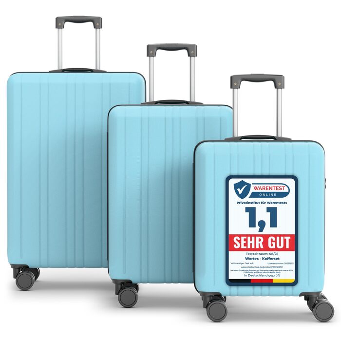 Набір валіз 3 в 1 з TSA замком - світло-блакитний, з подвійними колесами, для подорожей