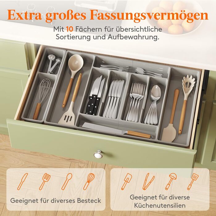 Органайзер для столових приборів Lifewit, 51.6x42 см, для 60 приборів, знімний тримач, пластик