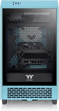 Корпус Thermaltake The Tower 200 Turquoise Mini-ITX з вертикальним розташуванням, загартоване скло, 2x CT140 вентилятори, підтримка AIO 280мм, GPU до 380мм