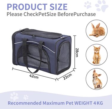 Транспортна сумка Petsfit для котів та собак | Авіапереліт | Сумка-переноска для собак та котів | Безпечний транспорт в авто, літаку та потягу, M (Синій, Small)