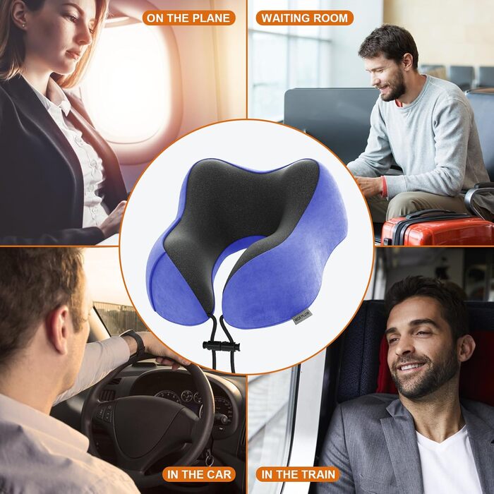 Подушка для шиї у подорожах: 100% Memory Foam, для автомобіля, літака, поїзда, офісу та дому (Морська синя)