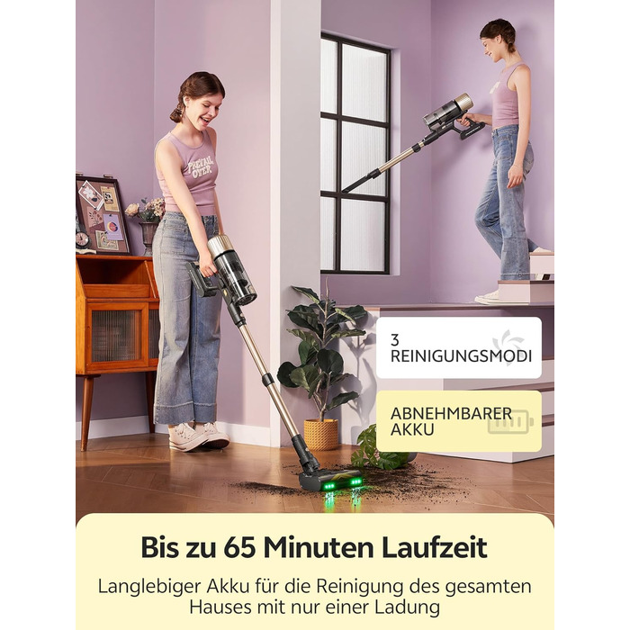 Бездротовий пилосос Ultenic U15 з акумулятором, 50000Pa, 580W, 65хв, GreenEye, антизаплутувальна щітка, телескопічна труба, для килимів, твердих поверхонь та шерсті тварин, золотий