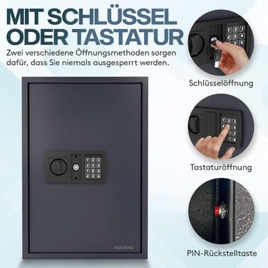 Шкафчик для ключів ACROPAQ з кодовим замком – на 100 ключів, з 100 брелоками, з електронним захистом. Великий сейф для ключів, кодовий замок, ключовий сейф