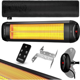 Інфрачервовий обігрівач MONZANA® MZH2501 з таймером, 2500W, 3 режими, 24 год, пульт ДУ, кут нахилу 90°, електричний, для тераси, чорний