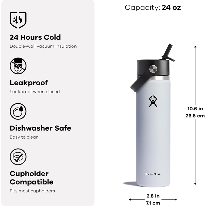 Hydro Flask - Water Bottle (32 oz) - Vacuum Insulated Stainless Steel Water Bottle with Flex Straw Lid - Wide Mouth - (Oat, 710 ml)