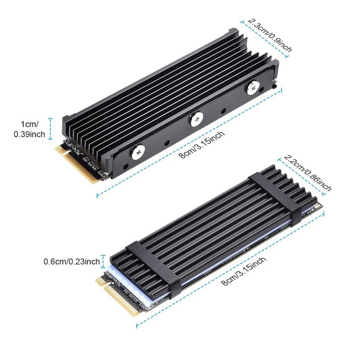 Радіатор охолодження M.2 2280 для SSD, алюміній, з термопрокладками, чорний, для ПК/PS5/PS5 Slim